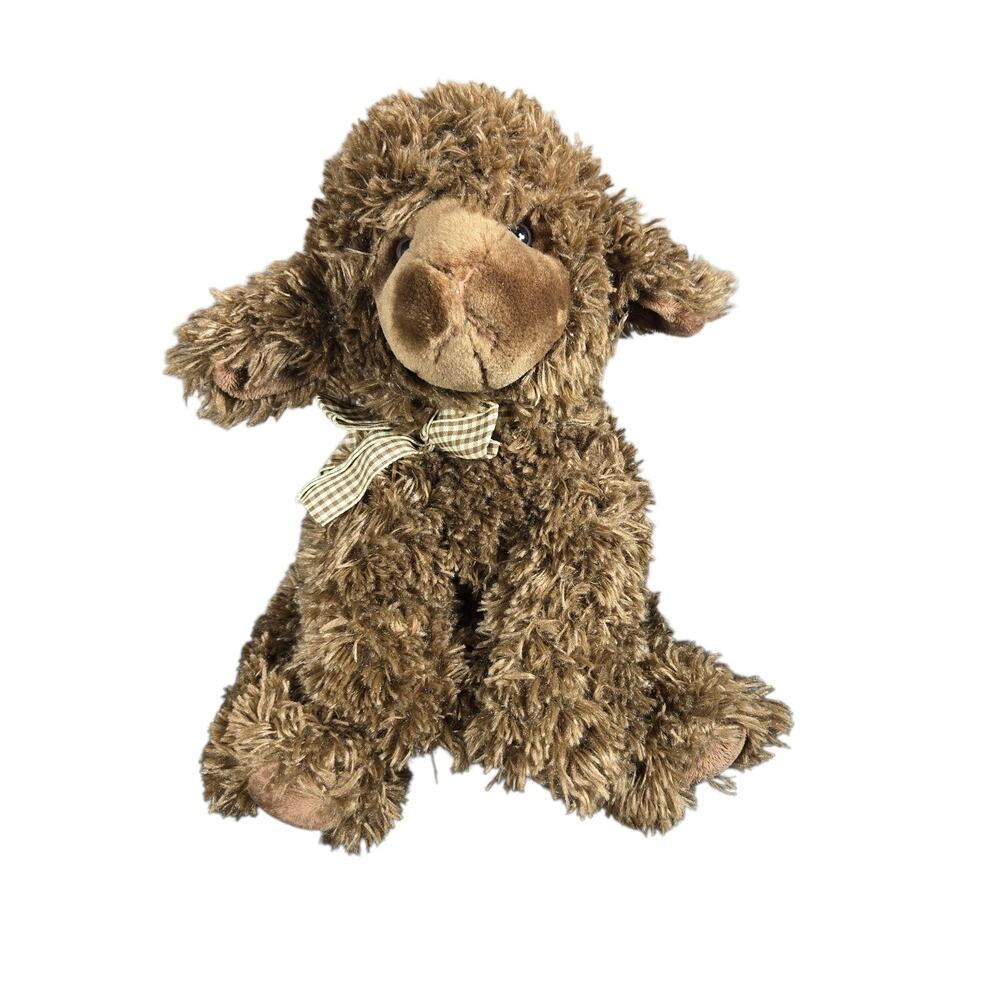 Vintage Russ Lambert Plush Sheep Stuffed Animal 10" Bow Toy Cuddle Animal Soft